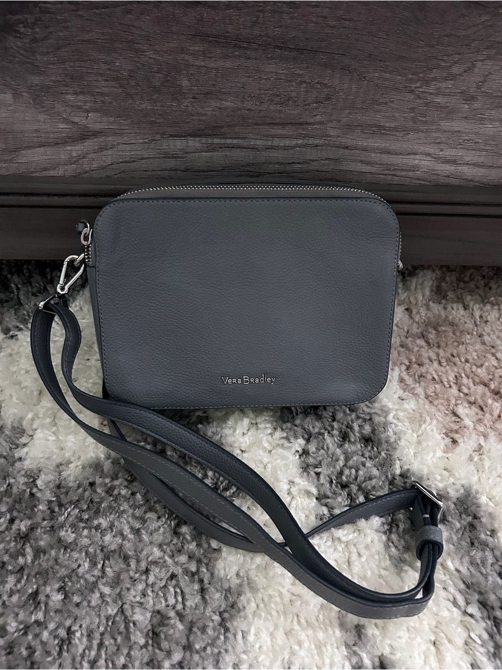 Vera Bradley Slate Gray Pebbled Leather Crossbody